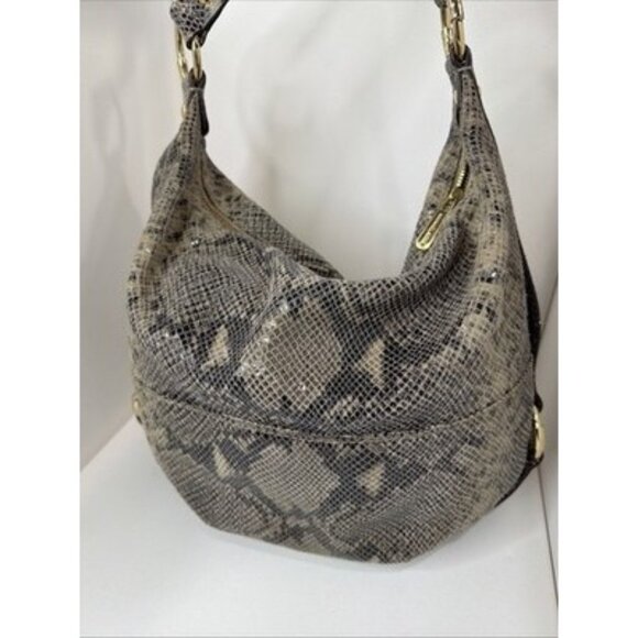 Michael Kors Python Embossed Leather Hobo Shoulder Bag Gold Hardware + Wallet - Picture 3 of 16